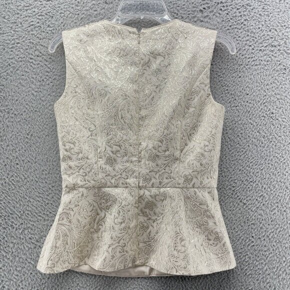 WHBM Women’s Top 2 Cream Floral Sleeveless Peplum Bodice Shimmer - Picture 5 of 12